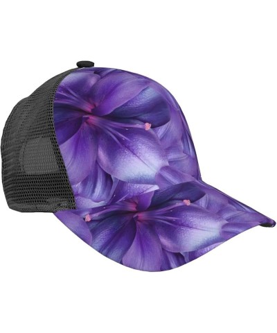 London Print Baseball Cap,Front Mesh Back Adjustable Snapback Closure Hat- for Men and Women Purple Lily Flowers $16.03 Baseb...