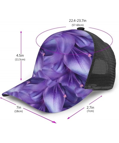 London Print Baseball Cap,Front Mesh Back Adjustable Snapback Closure Hat- for Men and Women Purple Lily Flowers $16.03 Baseb...