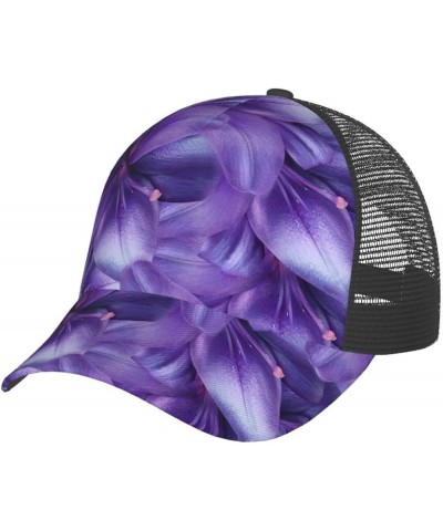 London Print Baseball Cap,Front Mesh Back Adjustable Snapback Closure Hat- for Men and Women Purple Lily Flowers $16.03 Baseb...