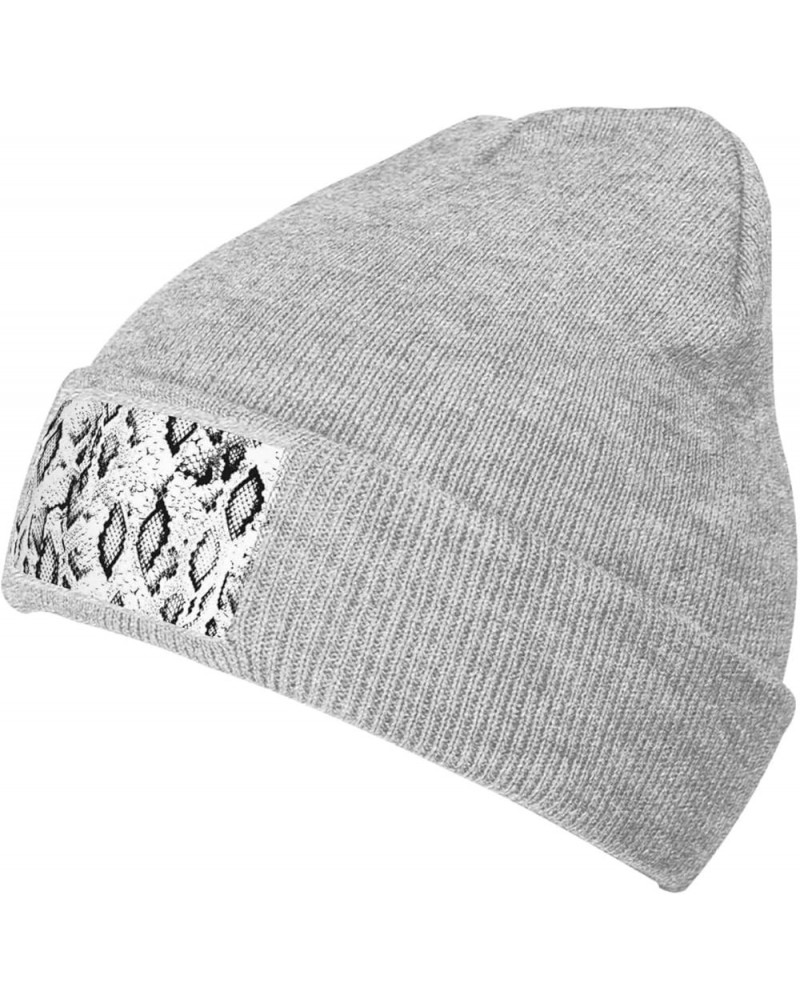 Snake Skin Black and White Print Leisure Knitted Hat Warm Hat for Men Women & Kids& Elastic Daily Hat Beanie Cap Gray $9.67 S...