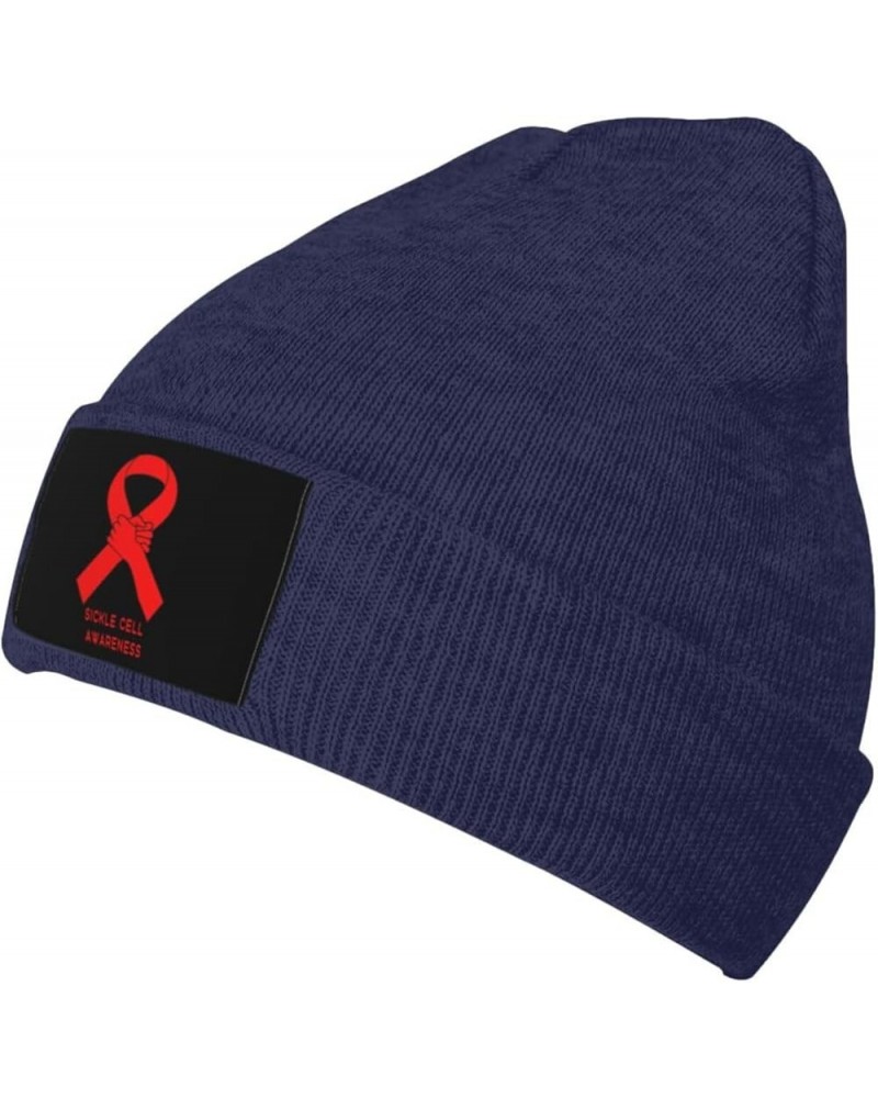 Unisex Sickle Cell Awareness Knit Beanie Hat,Soft Warm Skull Cap Winter Hat Knit Cuffed Beanie for Men and Women Navy Blue $1...