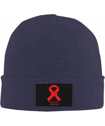 Unisex Sickle Cell Awareness Knit Beanie Hat,Soft Warm Skull Cap Winter Hat Knit Cuffed Beanie for Men and Women Navy Blue $1...