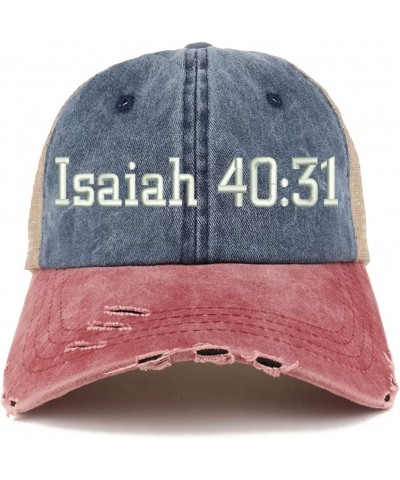 Isaiah 40:31 Frayed Bill Trucker Mesh Back Cap Navy Wine $14.74 Baseball Caps