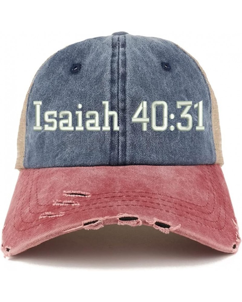 Isaiah 40:31 Frayed Bill Trucker Mesh Back Cap Navy Wine $14.74 Baseball Caps