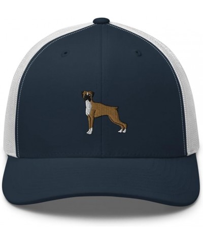 Boxer Dog Trucker hat, Boxer Dog Hats for Men, and Women, Embroidered Unisex Trucker Cap, mesh hat, Boxer hat. Navy/ White $1...