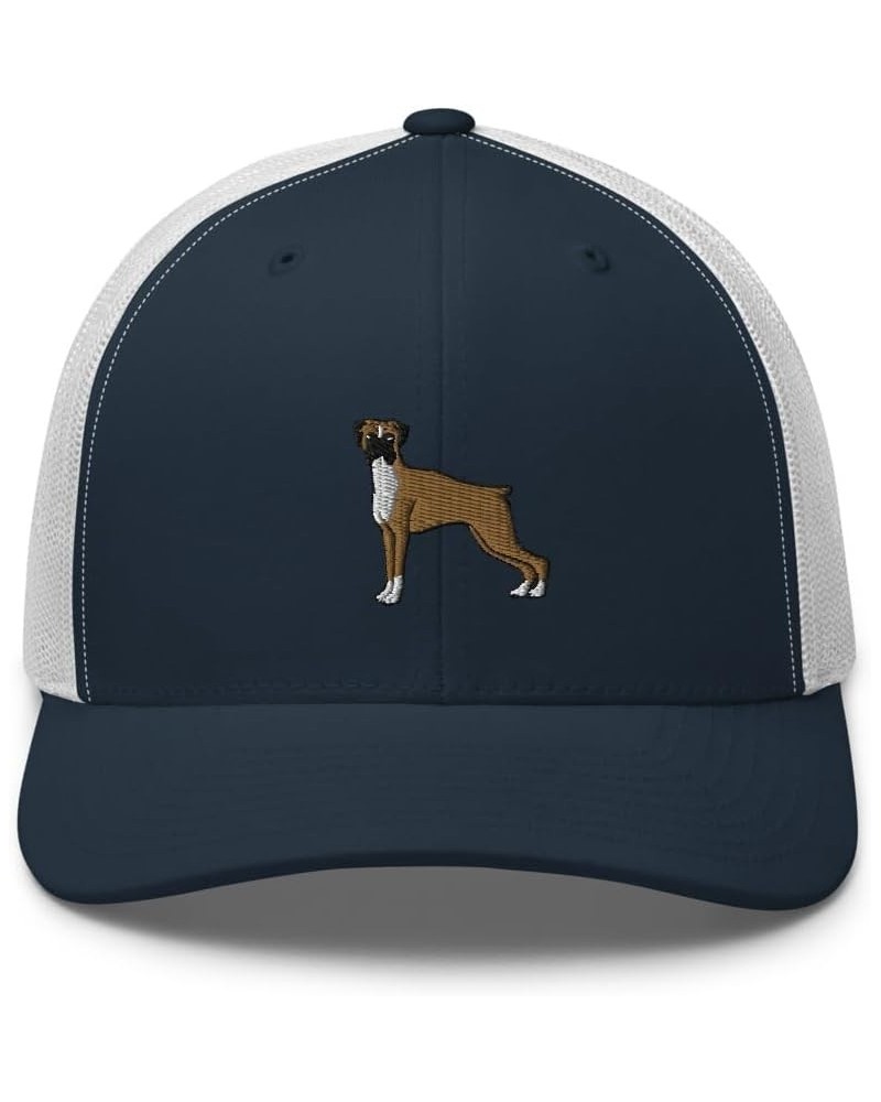 Boxer Dog Trucker hat, Boxer Dog Hats for Men, and Women, Embroidered Unisex Trucker Cap, mesh hat, Boxer hat. Navy/ White $1...