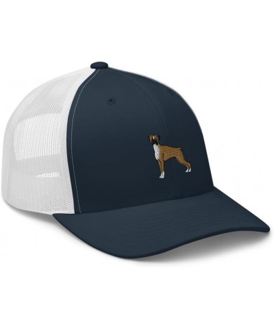 Boxer Dog Trucker hat, Boxer Dog Hats for Men, and Women, Embroidered Unisex Trucker Cap, mesh hat, Boxer hat. Navy/ White $1...