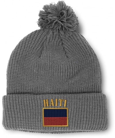 Pom Pom Beanies for Women Haiti Flag Embroidery Skull Cap Flags Winter Hats for Men Acrylic 1 Size Light Grey Design Only $17...