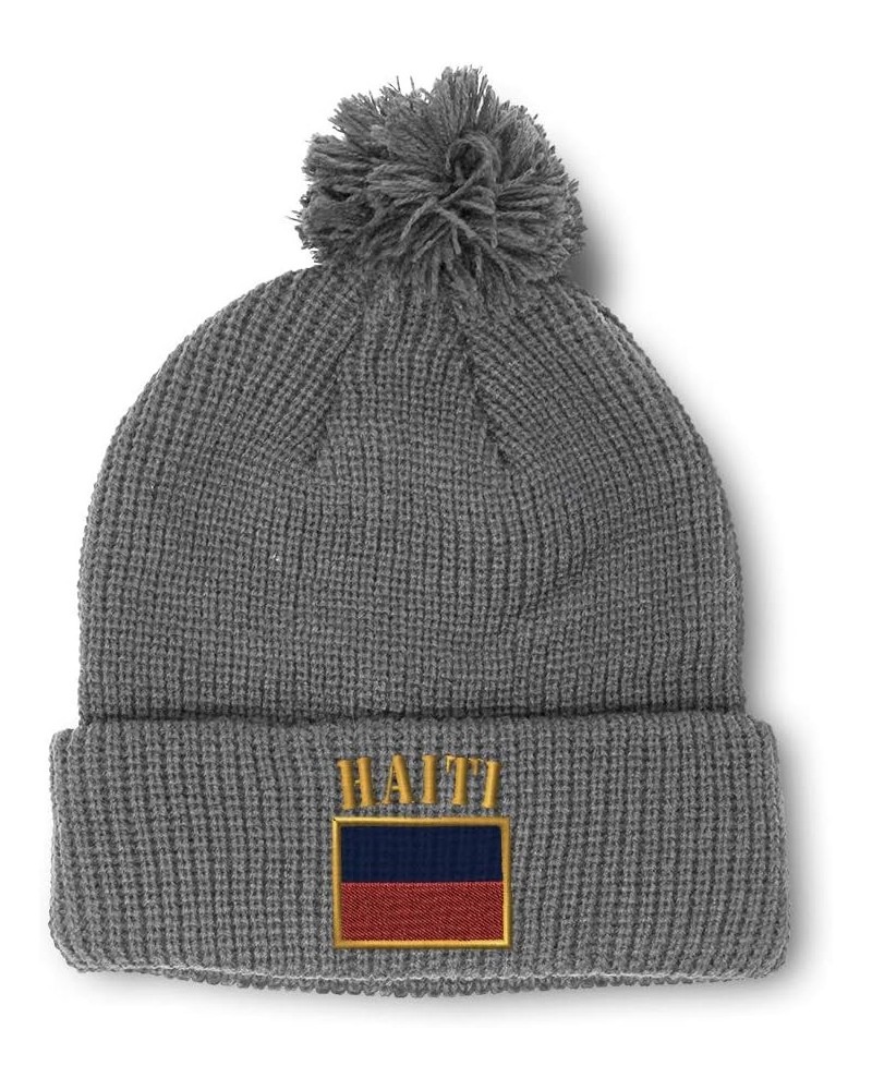 Pom Pom Beanies for Women Haiti Flag Embroidery Skull Cap Flags Winter Hats for Men Acrylic 1 Size Light Grey Design Only $17...