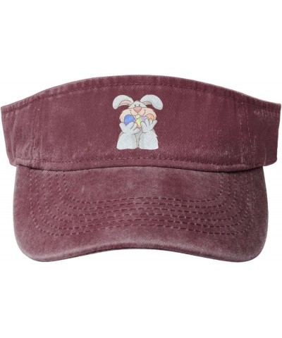 Easter Bunny with Eggs Sun Visor Hats for Women Men Adjustable Sports Sun Hats Cotton Golf Cap Red $13.60 Visors