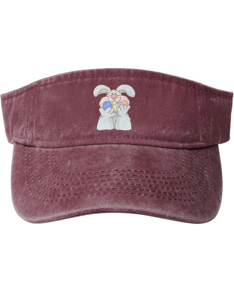 Easter Bunny with Eggs Sun Visor Hats for Women Men Adjustable Sports Sun Hats Cotton Golf Cap Red $13.60 Visors