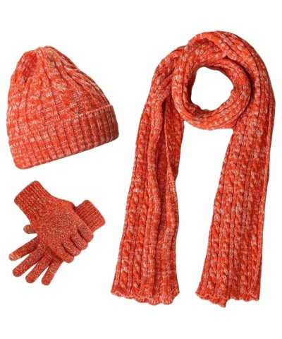 Women&Men Autumn Winter Warm Knit Hat Scarf Gloves Slouchy Three Pieces Winter Snow Knit Cap Scarf Gloves Hat Set Orange $16....