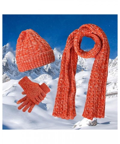 Women&Men Autumn Winter Warm Knit Hat Scarf Gloves Slouchy Three Pieces Winter Snow Knit Cap Scarf Gloves Hat Set Orange $16....