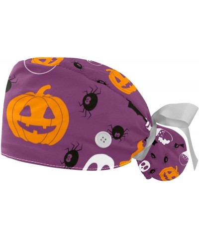 Halloween Pumpkin 2 Pcs Scrub Cap Working Cap with Buttons One Size Adjustable Nurse Hat for Woman Man Color 4 $10.11 Skullie...