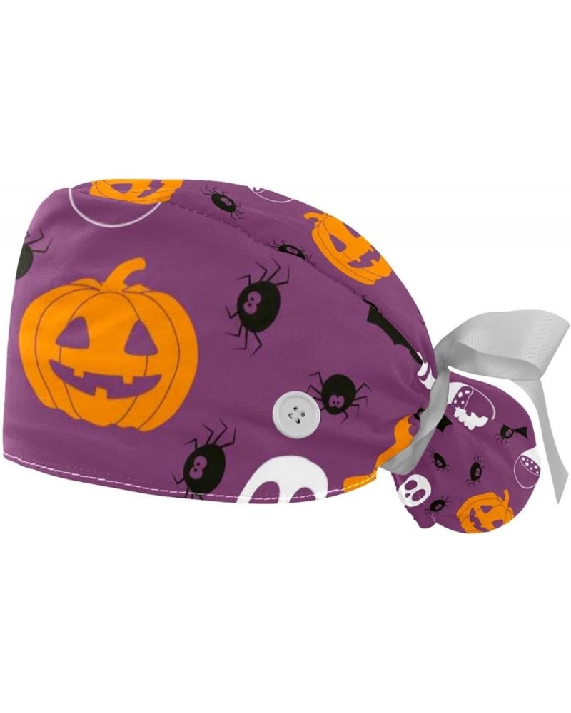 Halloween Pumpkin 2 Pcs Scrub Cap Working Cap with Buttons One Size Adjustable Nurse Hat for Woman Man Color 4 $10.11 Skullie...