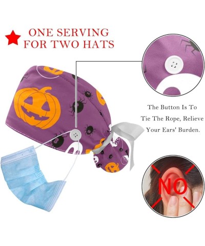 Halloween Pumpkin 2 Pcs Scrub Cap Working Cap with Buttons One Size Adjustable Nurse Hat for Woman Man Color 4 $10.11 Skullie...