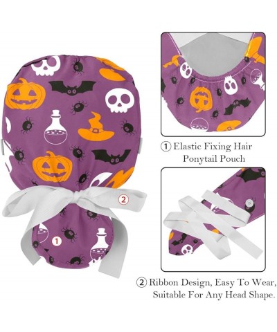 Halloween Pumpkin 2 Pcs Scrub Cap Working Cap with Buttons One Size Adjustable Nurse Hat for Woman Man Color 4 $10.11 Skullie...