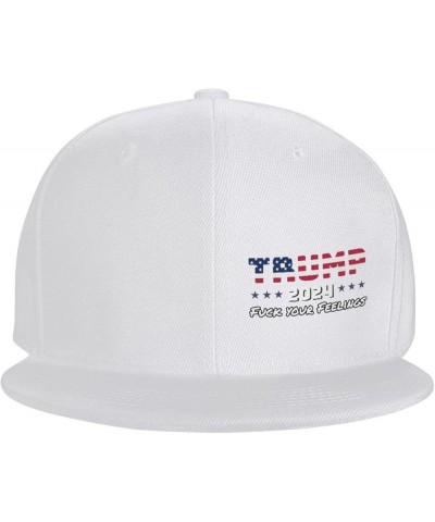 Trump 2024 Fuck Your Feelings Snapback Hats for Men Women Baseball Cap Flat Bill Brim Hat White $12.95 Baseball Caps