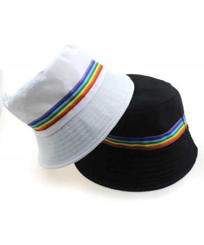 Summer Bucket Hat Rainbow Stripe Embroidered Fisherman Hat Black Unisex Sun Cap UV Protection Beach Boonie for Women Men Blac...