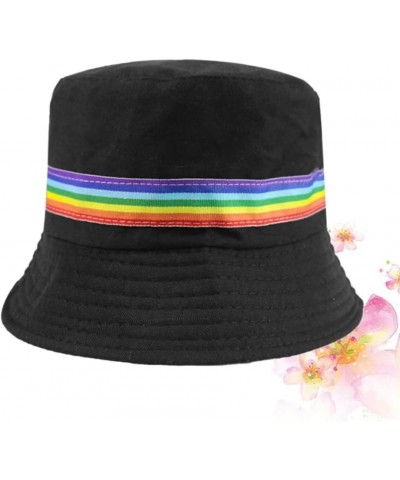 Summer Bucket Hat Rainbow Stripe Embroidered Fisherman Hat Black Unisex Sun Cap UV Protection Beach Boonie for Women Men Blac...