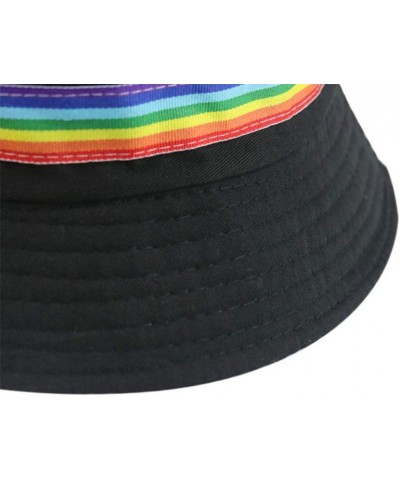 Summer Bucket Hat Rainbow Stripe Embroidered Fisherman Hat Black Unisex Sun Cap UV Protection Beach Boonie for Women Men Blac...