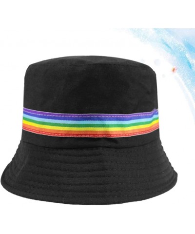 Summer Bucket Hat Rainbow Stripe Embroidered Fisherman Hat Black Unisex Sun Cap UV Protection Beach Boonie for Women Men Blac...