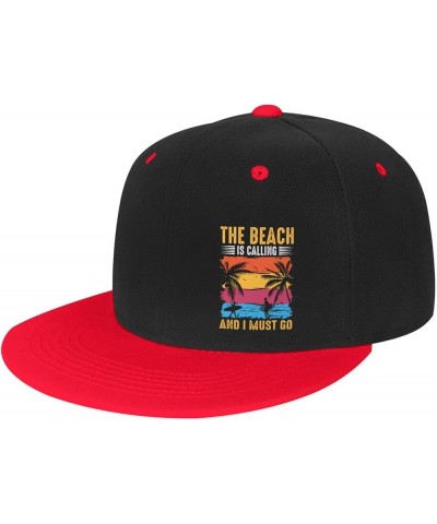 The Beach is Calling and I Must Go Beach Snapback Hats for Men Women Hat Baseball Cap Flat Bill Visor White Hat Red $12.49 Ba...