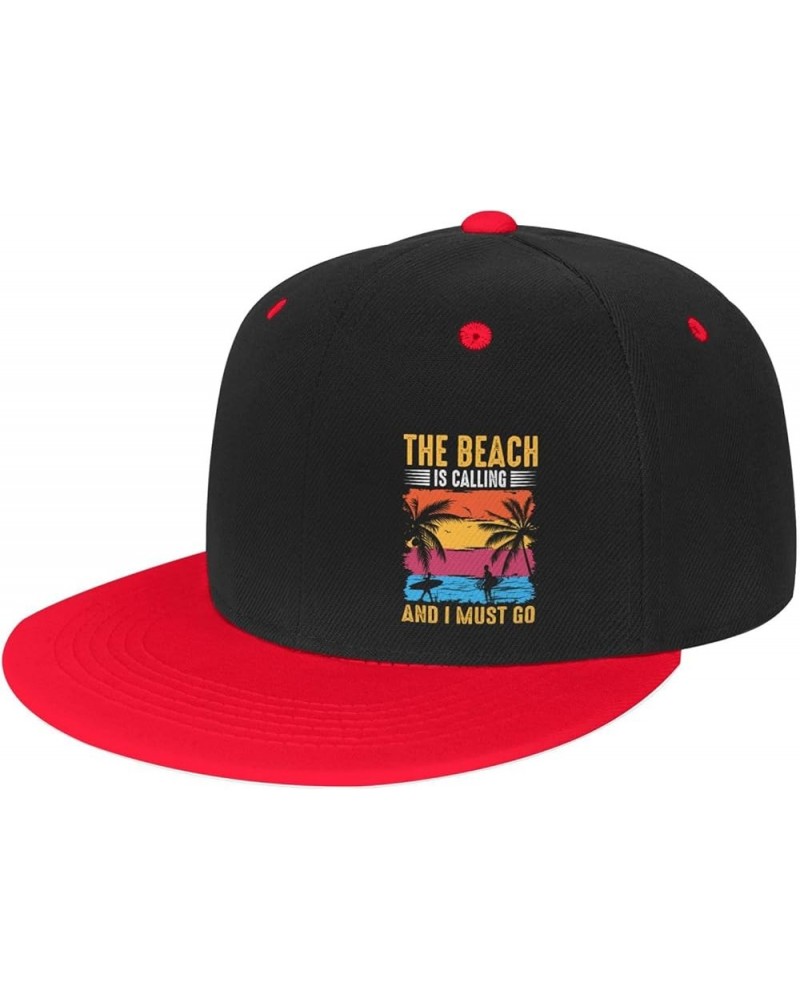 The Beach is Calling and I Must Go Beach Snapback Hats for Men Women Hat Baseball Cap Flat Bill Visor White Hat Red $12.49 Ba...