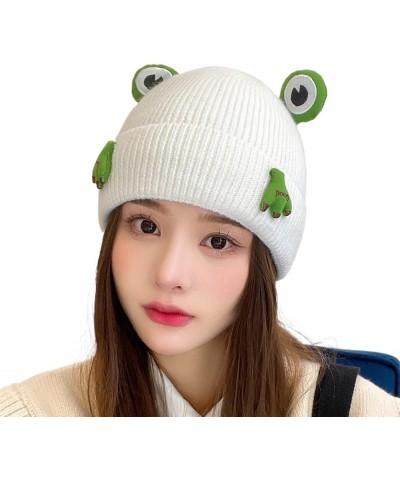 Cute Frog Wool Blend Knit Hat for Adult Teens,Big Eye Frog Knit Hat, Warm Soft Hats Knitted Caps for Men Women White $9.45 Sk...