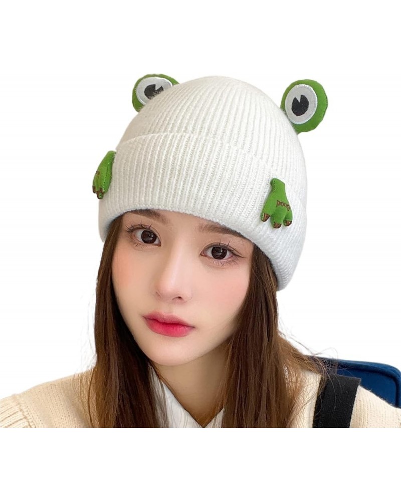 Cute Frog Wool Blend Knit Hat for Adult Teens,Big Eye Frog Knit Hat, Warm Soft Hats Knitted Caps for Men Women White $9.45 Sk...