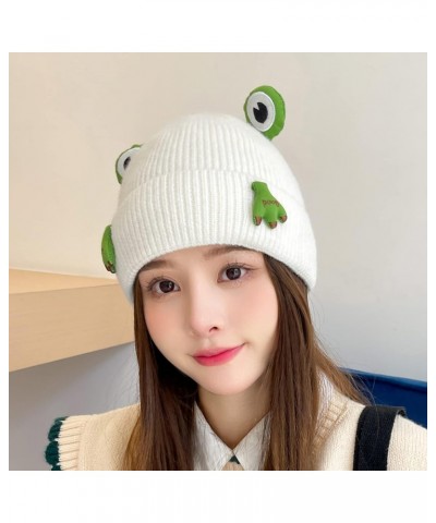 Cute Frog Wool Blend Knit Hat for Adult Teens,Big Eye Frog Knit Hat, Warm Soft Hats Knitted Caps for Men Women White $9.45 Sk...