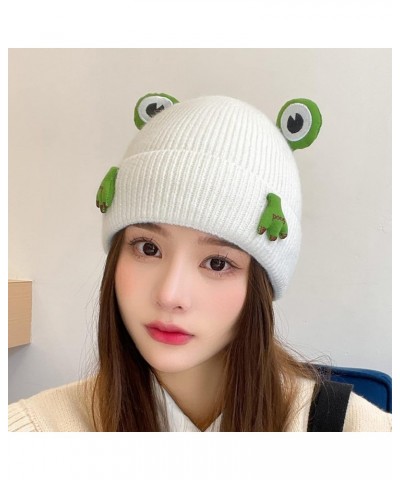 Cute Frog Wool Blend Knit Hat for Adult Teens,Big Eye Frog Knit Hat, Warm Soft Hats Knitted Caps for Men Women White $9.45 Sk...