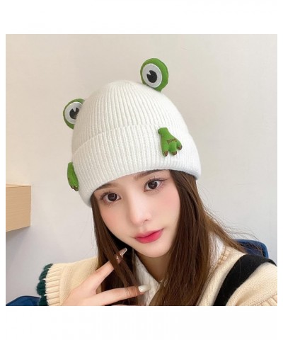 Cute Frog Wool Blend Knit Hat for Adult Teens,Big Eye Frog Knit Hat, Warm Soft Hats Knitted Caps for Men Women White $9.45 Sk...