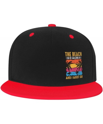 The Beach is Calling and I Must Go Beach Snapback Hats for Men Women Hat Baseball Cap Flat Bill Visor White Hat Red $12.49 Ba...