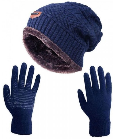 Winter Slouchy Beanie Gloves for Women Knit Hats Skull Caps Touch Screen Mittens Hat+gloves (Navy) $10.44 Skullies & Beanies