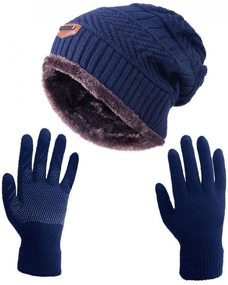 Winter Slouchy Beanie Gloves for Women Knit Hats Skull Caps Touch Screen Mittens Hat+gloves (Navy) $10.44 Skullies & Beanies