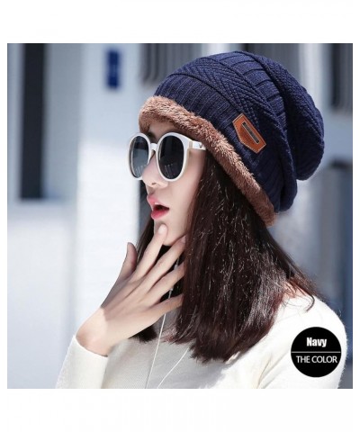 Winter Slouchy Beanie Gloves for Women Knit Hats Skull Caps Touch Screen Mittens Hat+gloves (Navy) $10.44 Skullies & Beanies