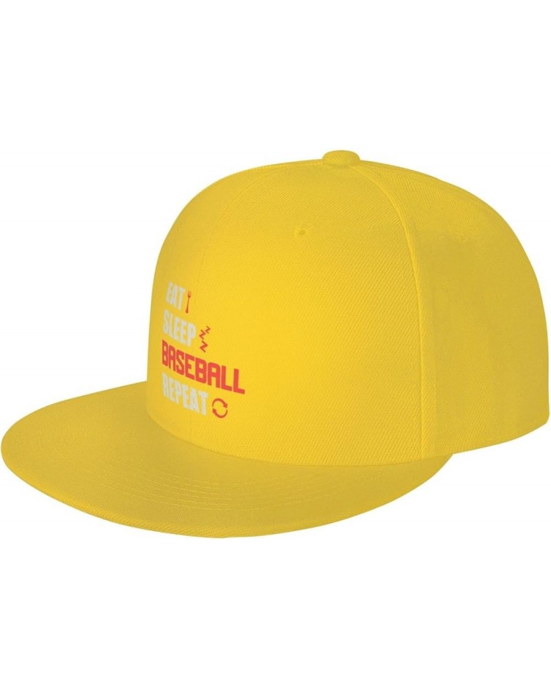 Eat Sleep Baseball Repeat Snapback Hats for Men Baseball Cap Trucker Hat Flat Brim Hats Yellow $9.79 Baseball Caps