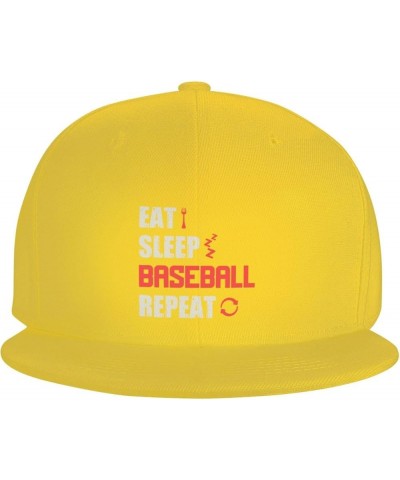 Eat Sleep Baseball Repeat Snapback Hats for Men Baseball Cap Trucker Hat Flat Brim Hats Yellow $9.79 Baseball Caps