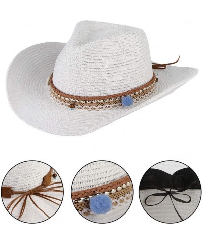 Cowboy Riding Brim Hat Men Wide Hat Cap Belt Retro Leather Western Women Baseball Caps Boys Cowboy Hat Brown White $10.74 Cow...