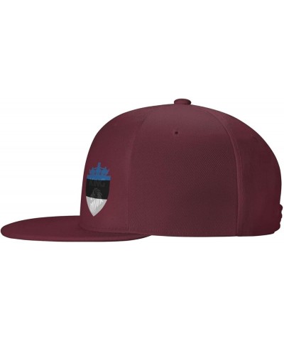 Snapback Baseball Cap Crown Lion Estonia Flag Classic Dad Trucker Flat Bill Brim Hat Dark Red $8.60 Baseball Caps