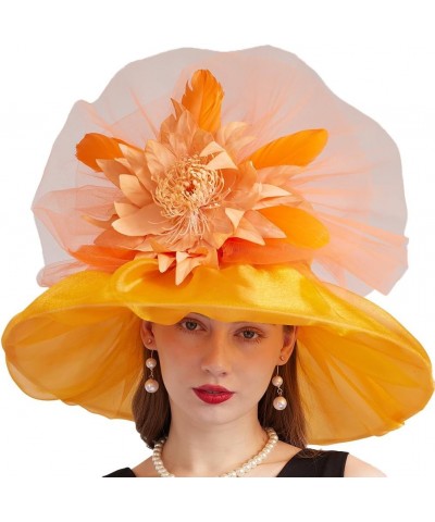 Kentucky Organza Derby Top Hats for Women Sun Visor Cap Ladies Flowers Bride Weeding Fascinators Wide Brim Fedoras Orange $14...