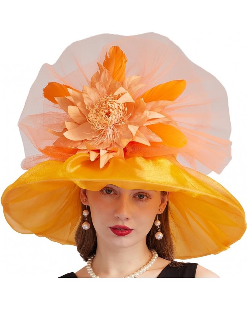 Kentucky Organza Derby Top Hats for Women Sun Visor Cap Ladies Flowers Bride Weeding Fascinators Wide Brim Fedoras Orange $14...