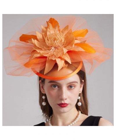 Kentucky Organza Derby Top Hats for Women Sun Visor Cap Ladies Flowers Bride Weeding Fascinators Wide Brim Fedoras Orange $14...