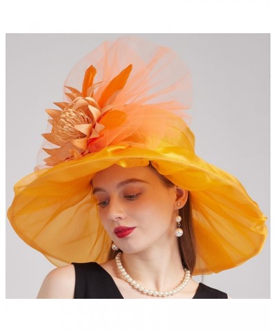 Kentucky Organza Derby Top Hats for Women Sun Visor Cap Ladies Flowers Bride Weeding Fascinators Wide Brim Fedoras Orange $14...