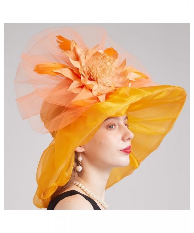 Kentucky Organza Derby Top Hats for Women Sun Visor Cap Ladies Flowers Bride Weeding Fascinators Wide Brim Fedoras Orange $14...