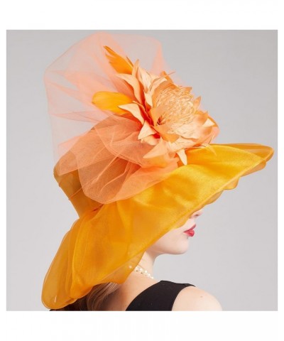 Kentucky Organza Derby Top Hats for Women Sun Visor Cap Ladies Flowers Bride Weeding Fascinators Wide Brim Fedoras Orange $14...