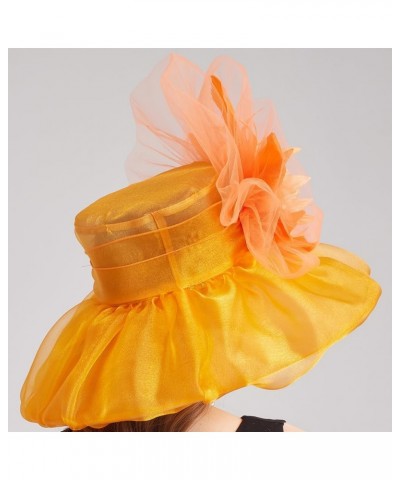 Kentucky Organza Derby Top Hats for Women Sun Visor Cap Ladies Flowers Bride Weeding Fascinators Wide Brim Fedoras Orange $14...