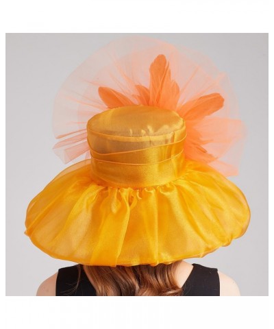 Kentucky Organza Derby Top Hats for Women Sun Visor Cap Ladies Flowers Bride Weeding Fascinators Wide Brim Fedoras Orange $14...