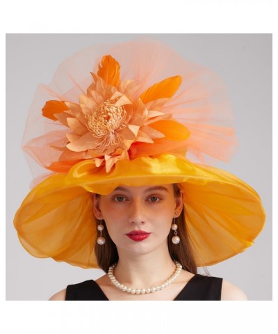 Kentucky Organza Derby Top Hats for Women Sun Visor Cap Ladies Flowers Bride Weeding Fascinators Wide Brim Fedoras Orange $14...